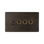 The Westminster Collection Vintage Brass 4 Gang Switch with 1 Dimmer (1 x 150W LED Dimmer 3 x 20A 2 Way Toggle)