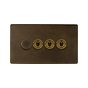 The Westminster Collection Vintage Brass 4 Gang Switch with 1 Dimmer (1 x 150W LED Dimmer 3 x 20A 2 Way Toggle)
