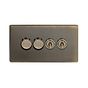 Soho Lighting Antique Brass 4 Gang Switch with 2 Dimmers (2x150W LED Dimmer 2x20A 2 Way Toggle)