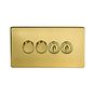 The Savoy Collection Brushed Brass 4 Gang Switch with 2 Dimmers (2x150W LED Dimmer 2x20A 2 Way Toggle)