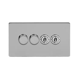 Soho Lighting Brushed Chrome 4 Gang Switch with 2 Dimmers (2x150W LED Dimmer 2x20A 2 Way Toggle)