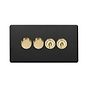 The Camden Collection Matt Black & Brushed Brass 4 Gang Switch with 2 Dimmers (2x150W LED Dimmer 2x20A 2 Way Toggle)