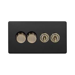 Matt Black and Antique Brass Dimmer Toggle Combo Switch
