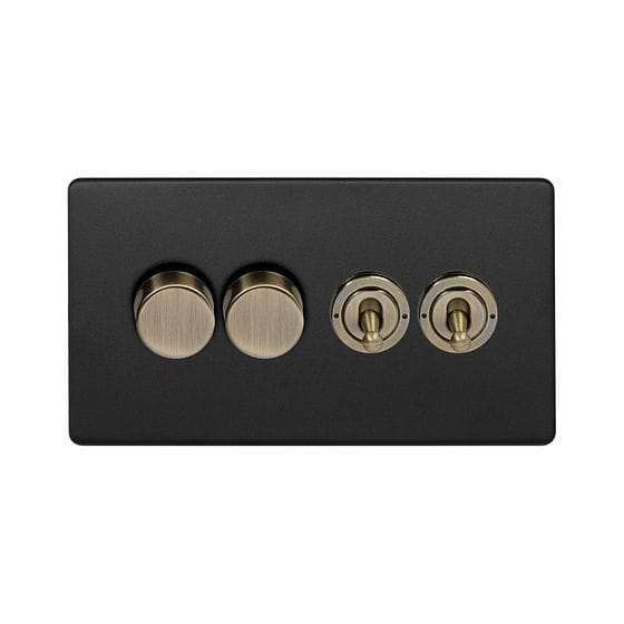 Matt Black and Antique Brass Dimmer Toggle Combo Switch
