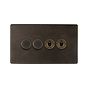 The Westminster Collection Vintage Brass 4 Gang Switch with 2 Dimmers (2 x 150W LED Dimmer 2 x 20A 2 Way Toggle)