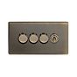 Soho Lighting Antique Brass 4 Gang Switch with 3 Dimmers (3x150W LED Dimmer 1x20A 2 Way Toggle)
