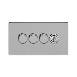 Soho Lighting Brushed Chrome 4 Gang Switch with 3 Dimmers (3x150W LED Dimmer 1x20A 2 Way Toggle)