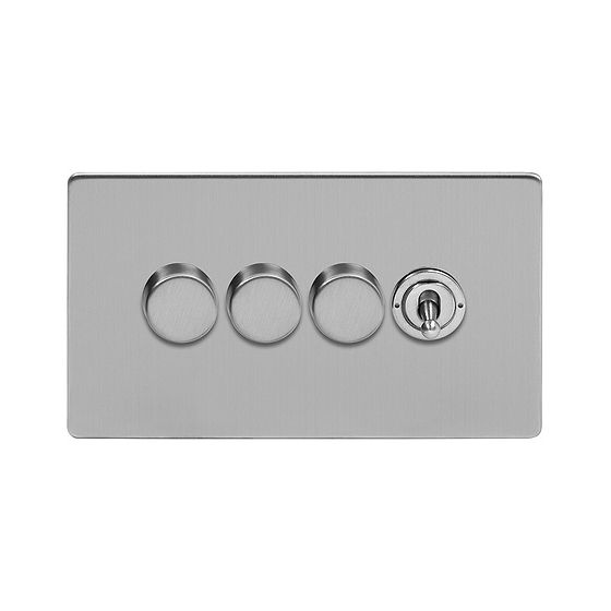 Soho Lighting Brushed Chrome 4 Gang Switch with 3 Dimmers (3x150W LED Dimmer 1x20A 2 Way Toggle)