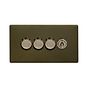 The Eton Collection Bronze 4 Gang Switch with 3 Dimmers (3x150W LED Dimmer 1x20A 2 Way Toggle)