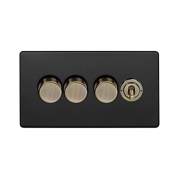 Matt Black and Antique Brass Dimmer Toggle Combo Switch
