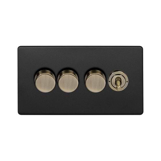Matt Black and Antique Brass Dimmer Toggle Combo Switch
