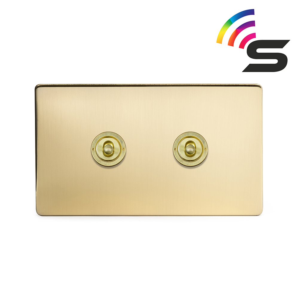 The Savoy Collection Brushed Brass 2 Gang 150W Smart Toggle Switch
