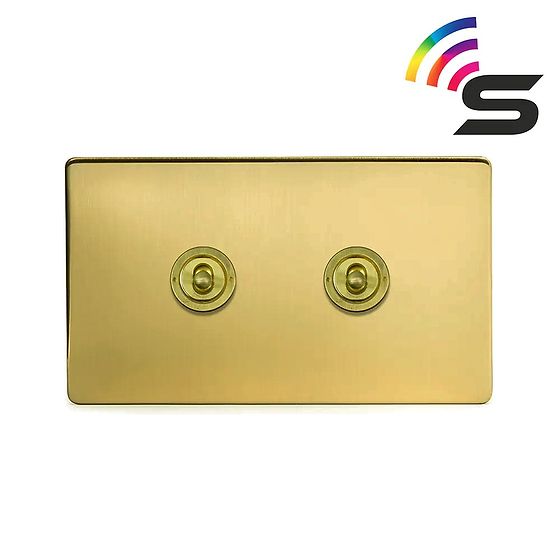The Savoy Collection Brushed Brass 2 Gang 150W Smart Toggle Switch