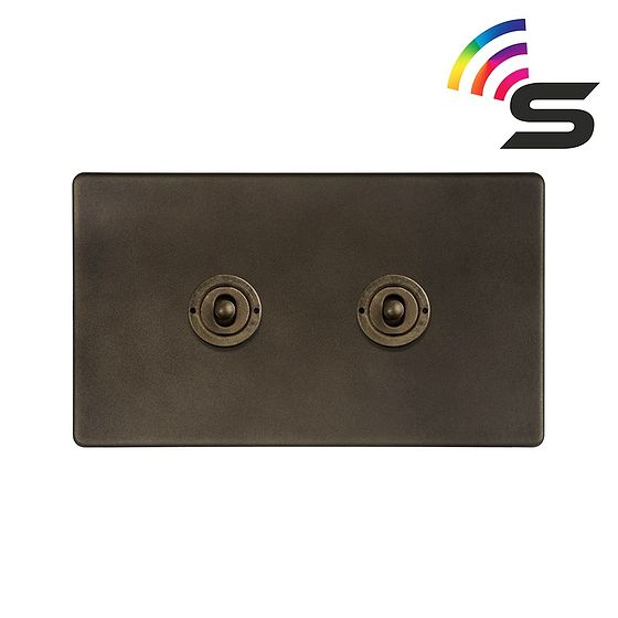 The Westminster Collection Vintage Brass 2 Gang 150W Zigbee Smart Toggle Switch