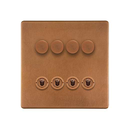 The Chiswick Collection Antique Copper 8 Gang Dimmer & Toggle Combo 4x150W LED Dimmer 4x20A Toggle 