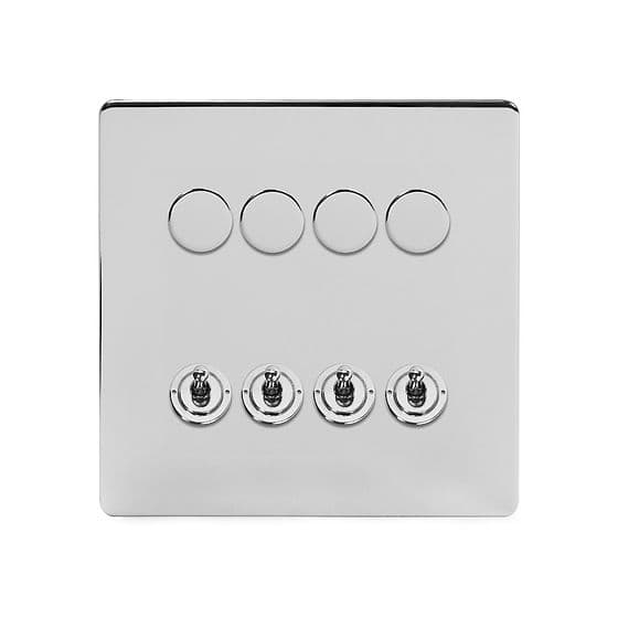 The Finsbury Collection Polished Chrome 8 Gang Dimmer & Toggle Combo 4x150W LED Dimmer 4x20A Toggle 