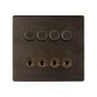 The Westminster Collection Vintage Brass 8 Gang Dimmer & Toggle Combo 4 x 150W LED Dimmer 4 x 20A Toggle