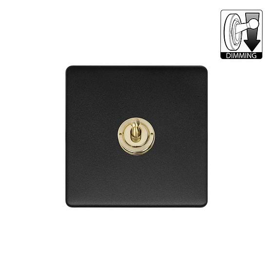 Matt Black and Brass 1 Gang Dimming Toggle Switch
