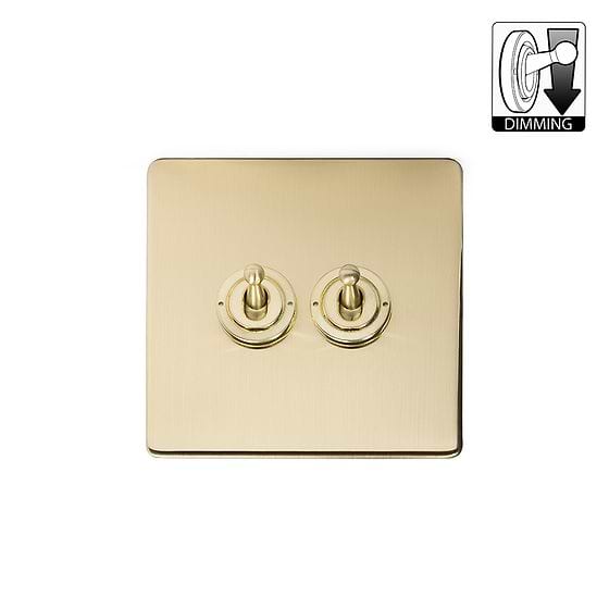 Brushed Brass 2 Gang Dimming Toggle Switch
