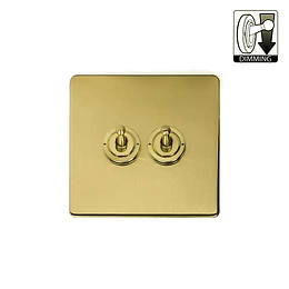 Brushed Brass 2 Gang Dimming Toggle Switch
