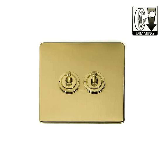 The Savoy Collection Brushed Brass 2 Gang Dimming Toggle Switch