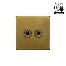 The Belgravia Collection Old Brass 2 Gang Dimming Toggle Switch