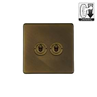 Vintage Brass 2 Gang Dimming Toggle Switch
