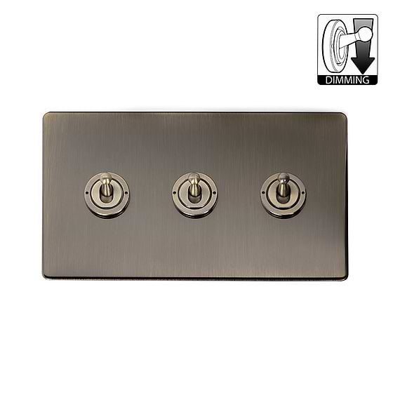 Antique Brass 3 Gang Dimming Toggle Switch