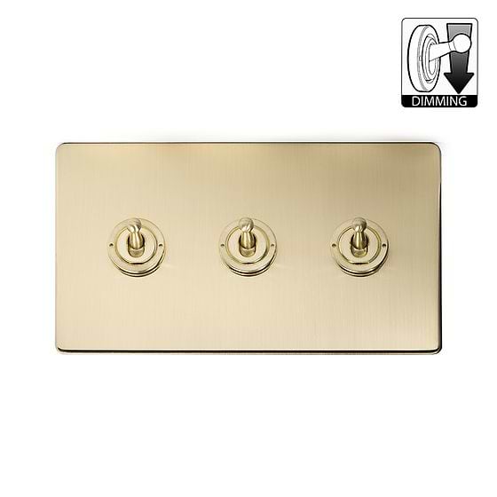 Brushed Brass 3 Gang Dimming Toggle Switch
