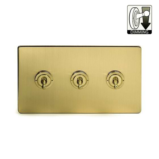 The Savoy Collection Brushed Brass 3 Gang Dimming Toggle Switch