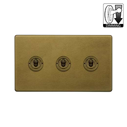 Old Brass 3 Gang Dimming Toggle Switch
