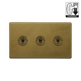 The Belgravia Collection Old Brass 3 Gang Dimming Toggle Switch