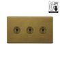 The Belgravia Collection Old Brass 3 Gang Dimming Toggle Switch