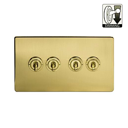 Brushed Brass 4 Gang Dimming Toggle Switch
