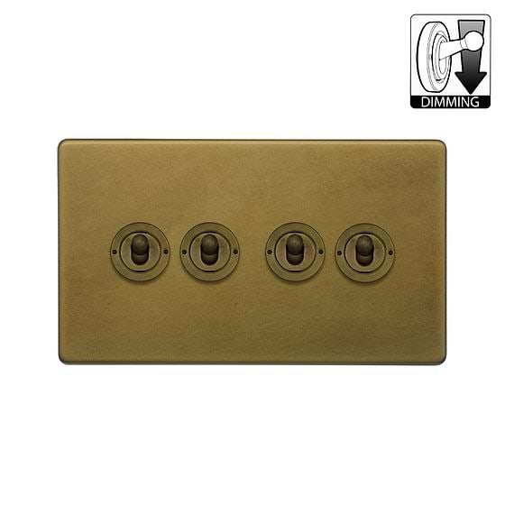 The Belgravia Collection Old Brass 4 Gang Dimming Toggle Switch