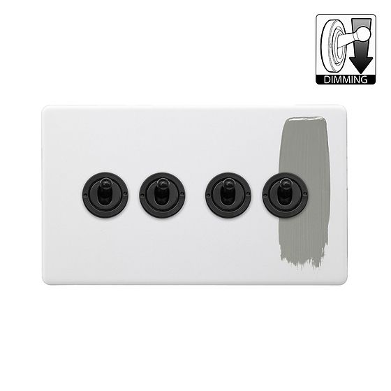 Soho Lighting Primed Paintable 4 Gang Dimming Toggle Switch with Matt Black Switch