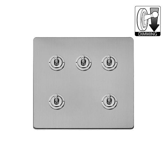 Brushed Chrome 5 Gang Dimming Toggle Switch
