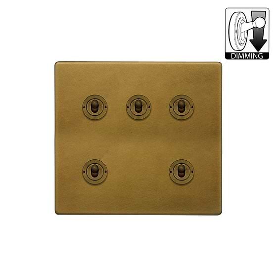 The Belgravia Collection Old Brass 5 Gang Dimming Toggle Switch