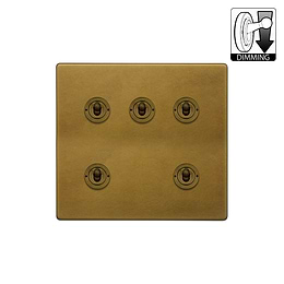 The Belgravia Collection Old Brass 5 Gang Dimming Toggle Switch