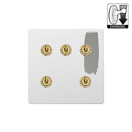 Soho Lighting Primed Paintable 5 Gang Dimming Toggle Switch with Brushed Brass Switch