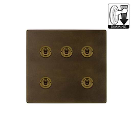 The Westminster Collection Vintage Brass 5 Gang Dimming Toggle Switch