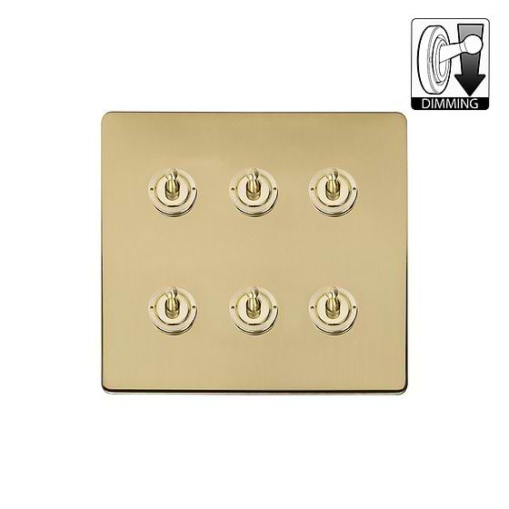 Brushed Brass 6 Gang Dimming Toggle Switch
