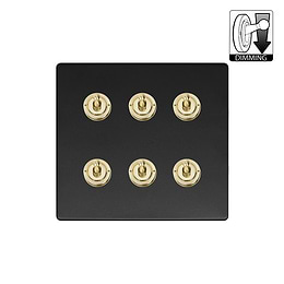 Soho Lighting Lighting Matt Black & Brushed Brass 6 Gang Dimming Toggle Switch