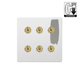 Soho Lighting Primed Paintable 6 Gang Dimming Toggle Switch with Brushed Brass Switch