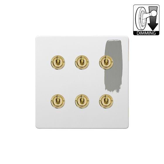 Soho Lighting Primed Paintable 6 Gang Dimming Toggle Switch with Brushed Brass Switch