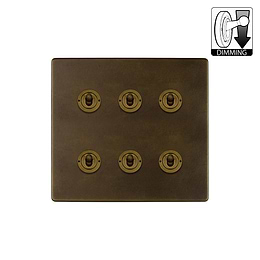 Vintage Brass 6 Gang Dimming Toggle Switch
