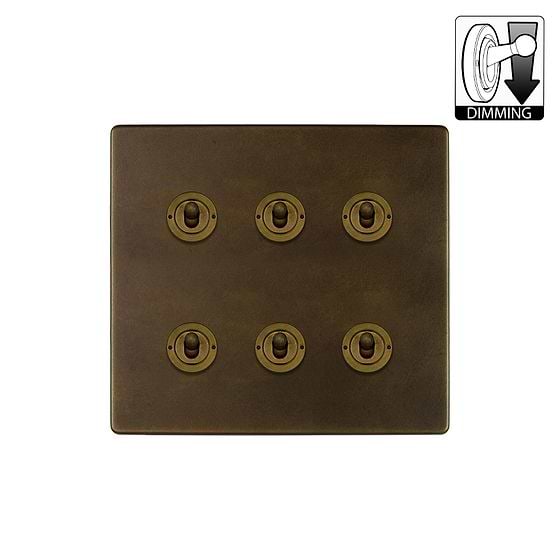The Westminster Collection Vintage Brass 6 Gang Dimming Toggle Switch
