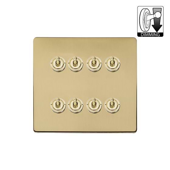 Brushed Brass 8 Gang Dimming Toggle Switch
