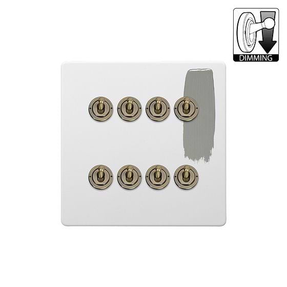 Soho Lighting Primed Paintable 8 Gang Dimming Toggle Switch with Antique Brass Switch