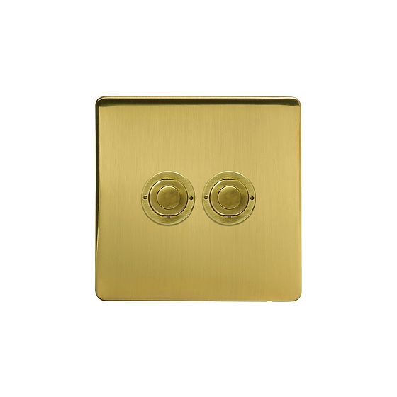 Soho Lighting Brushed Brass 2 Gang 6A 2 Way Push Button Switch